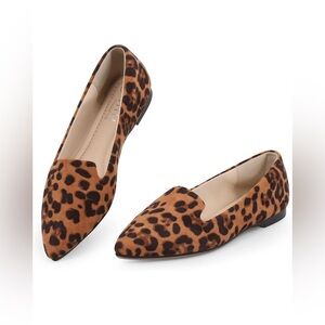 NWOB - MUSSHOE Suede Leopard Print Flats Pointed Toe Cushion Insole Size 8